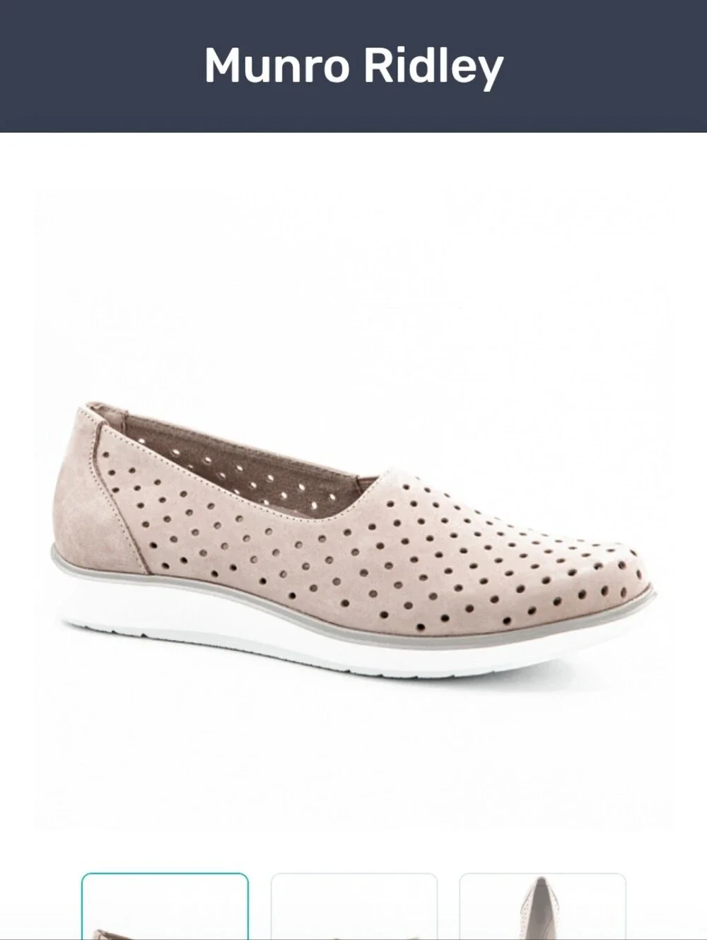 Munro Ridley Perforated Slip On Sneaker. Light Taupe Nubuck Leather. Size 7M NWT
